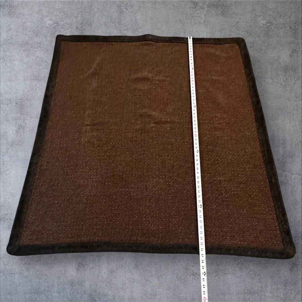 Pottery Barn Brown Basketweave Throw‎ Blanket Faux Fur Trim 58x48 Cozy Winter